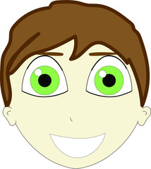 Anime boy man kid cartoon character with big green eyes and dark hair