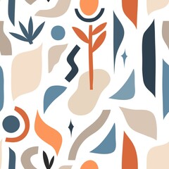 Hand drawn vector abstract stock graphic illustration art seamless pattern,with modern collage nature contemporary print of boho shapes,floral silhouettes,moon and stars isolated on white background