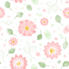 Watercolor floral seamless pattern. Created with real brush strokes. Vector.