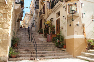 stairs and ancient houses in senglea in malta 
