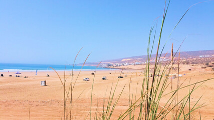 Paradis beach in the south of Morocco. Taghazout village  small fisher village with amazing clean beaches.  The surfers' unmissable haven. A few miles from Agadir, Taghazout awaits with a pl