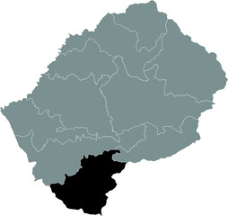 Black highlighted location map of the Lesothan Quthing district inside gray map of the Kingdom of Lesotho