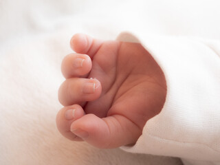 Close up shot of the hand of a newborn baby