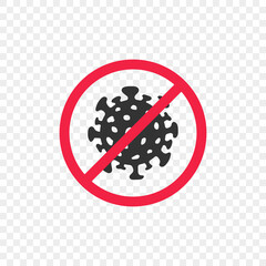 Virus icons. Novel coronavirus is crossed out with red STOP sign. Vector illustration