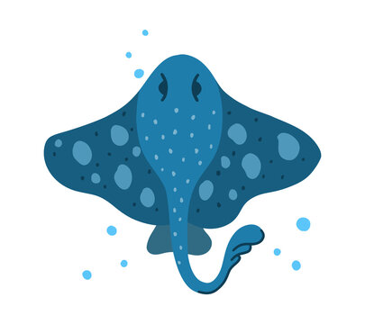 recommend clip art: Electric ray or crampfish character. Cartoon hand drawn illustration of cute ocean animal. Blue fantasy sea rampfish. Childish t shirt print, poster. Flat isolated vector clipart, white background