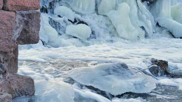 Melting ice on the river static view x2 slowmotion