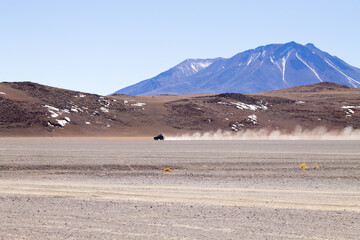 Off road vehicle on Bolivian andean plateau