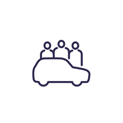 carsharing, carpooling line icon with people and a car