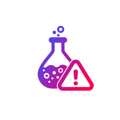 chemical reaction icon with warning sign, vector