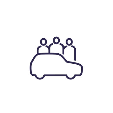 carsharing, carpooling line icon with people and a car