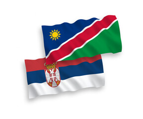 Flags of Republic of Namibia and Serbia on a white background