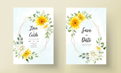 Wedding invitation card with beautiful blooming daisy flower template