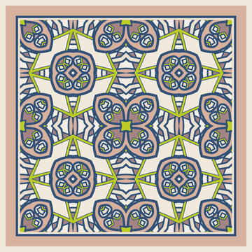 Creative color abstract geometric pattern in beige pink yelloe green blue, vector seamless, can be used for printing onto fabric, interior, design, textile, carpet, tiles, pillows.