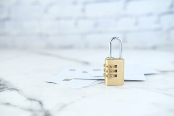 padlock on credit card, Internet data privacy information security concept