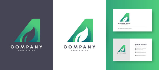 Flat Minimal and colorful Agriculture nature Leaf Logo With Premium Business Card Design Vector Template for Your Company Business