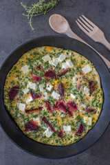 healthy frittata with beet root and cheese