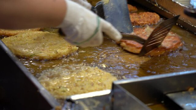 Korean traditional mung bean pancake, Street food in Korean market, Food made from healthy green beans, Simple snacks using green beans