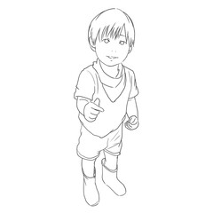 長靴を履いている笑顔の子どもの線画