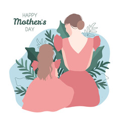 Mother's day Illustration with mother and daughter silhouette and greeting text