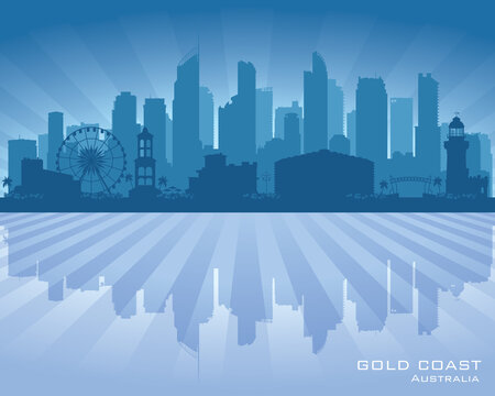 Gold Coast Australia city skyline vector silhouette