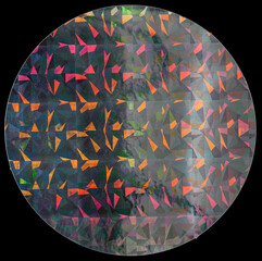 round foil vinyl sticker isolated on black background. design or poster element. 
