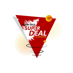 Vector banner, super deal. Red aggressive banner for effective sale. Discount - 50%. Triangle on a white background.