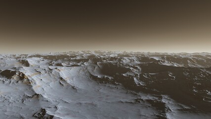 Exoplanet fantastic landscape. Beautiful views of the mountains and sky with unexplored planets. 3D illustration