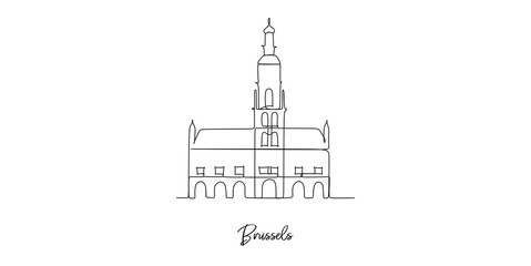 Brussles of Belgium landmarks skyline - Continuous one line drawing