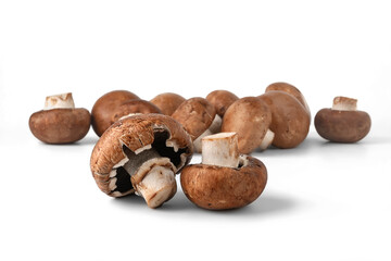 Mushrooms isolated on white. Brown champignons. Bunch of mushrooms.