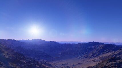 Obraz premium Exoplanet fantastic landscape. Beautiful views of the mountains and sky with unexplored planets. 3D illustration