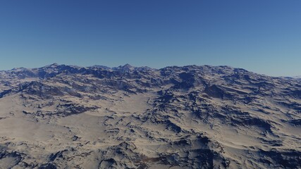 Fototapeta premium Exoplanet fantastic landscape. Beautiful views of the mountains and sky with unexplored planets. 3D illustration