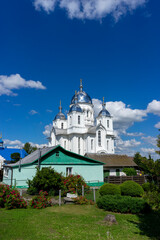 Fototapeta na wymiar Cathedral of New Martyrs and Confessors of the Russian Church - Orthodox Cathedral in the city of Dyatlovo built in the Russian-Byzantine style, Belarus