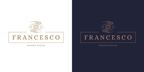 Female hands holding magic eye logo template linear vector illustration