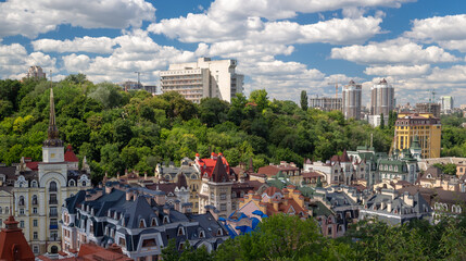 Fototapeta na wymiar Views of ancient buildings from the Castle hill or Zamkova Hora in Kiev, Ukraine