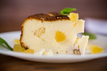 sweet baked cottage cheese casserole with nuts and candied fruits