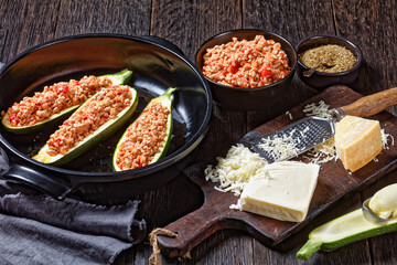 zucchini boats with ground meat, top view