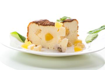 sweet baked cottage cheese casserole with nuts and candied fruits