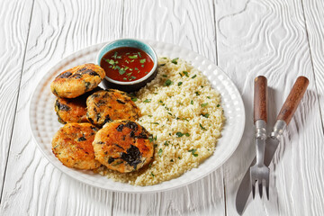 salmon and spinach fish cakes, top view