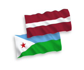 Flags of Latvia and Republic of Djibouti on a white background