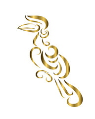 Gold Line art vector logo of hornbill that is hanging on a branch.	