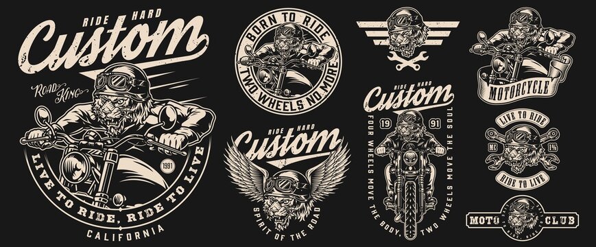 Custom motorcycle vintage labels set