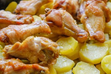 Chicken dinner fresh vegetable food. lunch pan