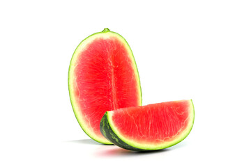 Watermelon cut into pieces The red meat has a sweet and juicy taste. Put on a white background