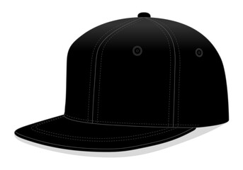 Black Hip Hop Cap Template on White Background, Vector FIle.