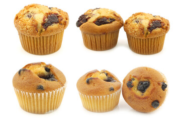 freshly baked blueberry and cherry muffins muffins on a white background