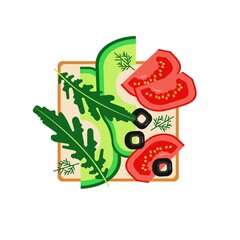Food, sandwich. Vector illustration. Eco products, proper nutrition. Healthy breakfast. Template for a menu or banner.
