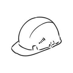 Engineer helmet hand drawn outline doodle icon. Hard hat vector sketch illustration for print, web, mobile and infographics isolated on white background. Manufacturing and consrtuction concept.