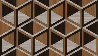 Artistic parquet. Cubes. Design floor for a modern interior. Optical illusions. Luxury Art Deco interior. Geometric seamless ornament. Modern wood floor. Floor drawing. Wood texture.