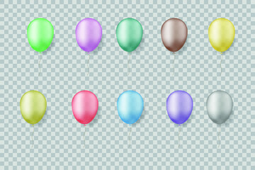 set of realistic transparent balloons isolated on transparent background
