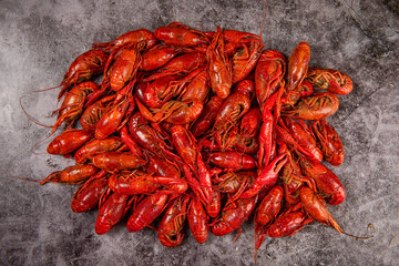close up of boiled red crawfish or crayfish